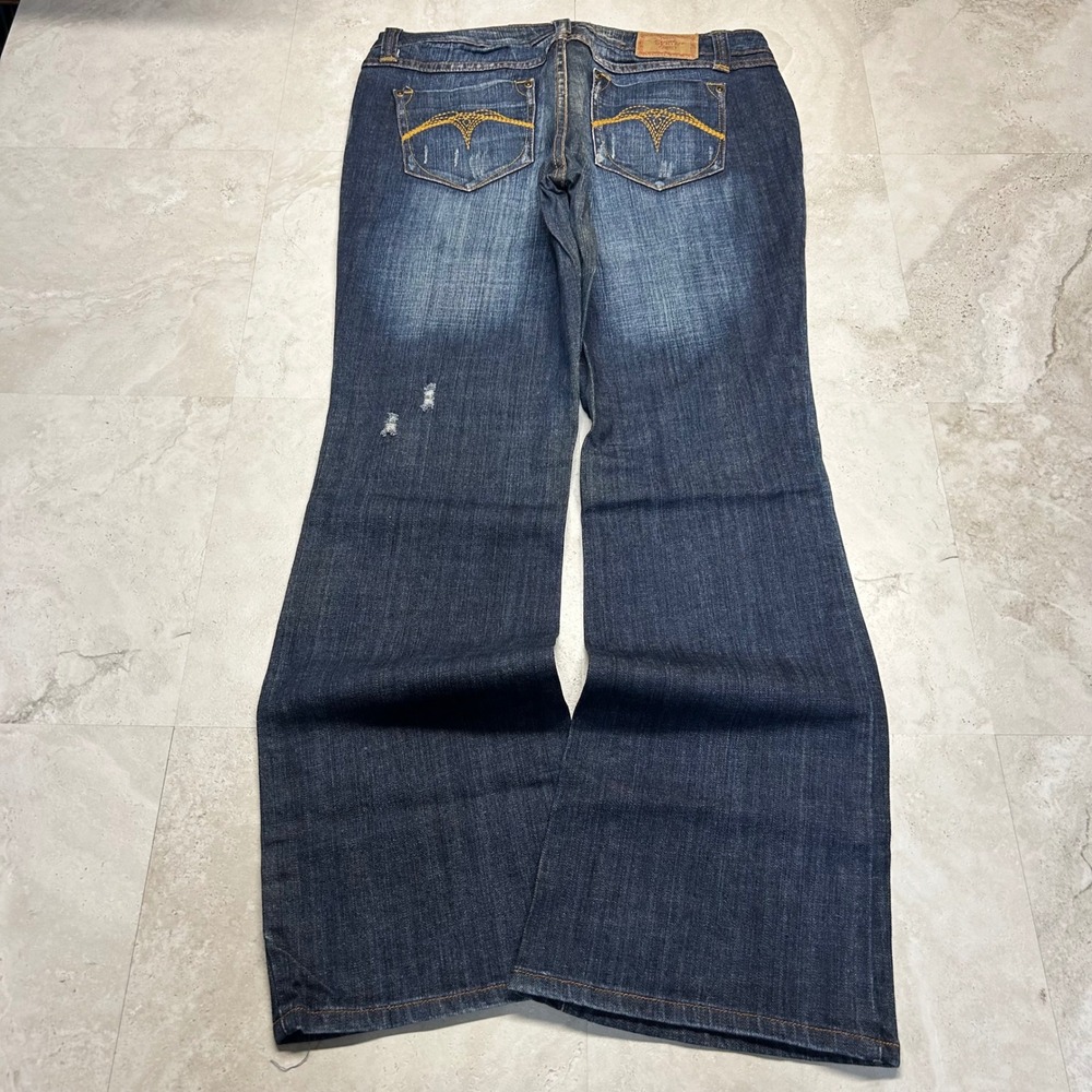 Rue 21 Premiere Jeans Dark Wash Women 11/12 Low Rise Flare Y2K Embroidered